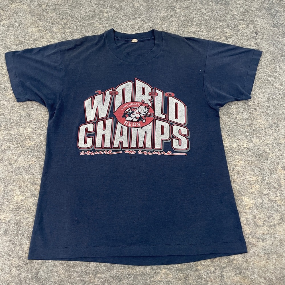 VTG Screen Stars Cincinnati Reds 1990 World Champs T-Shirt Thin Navy Men's L